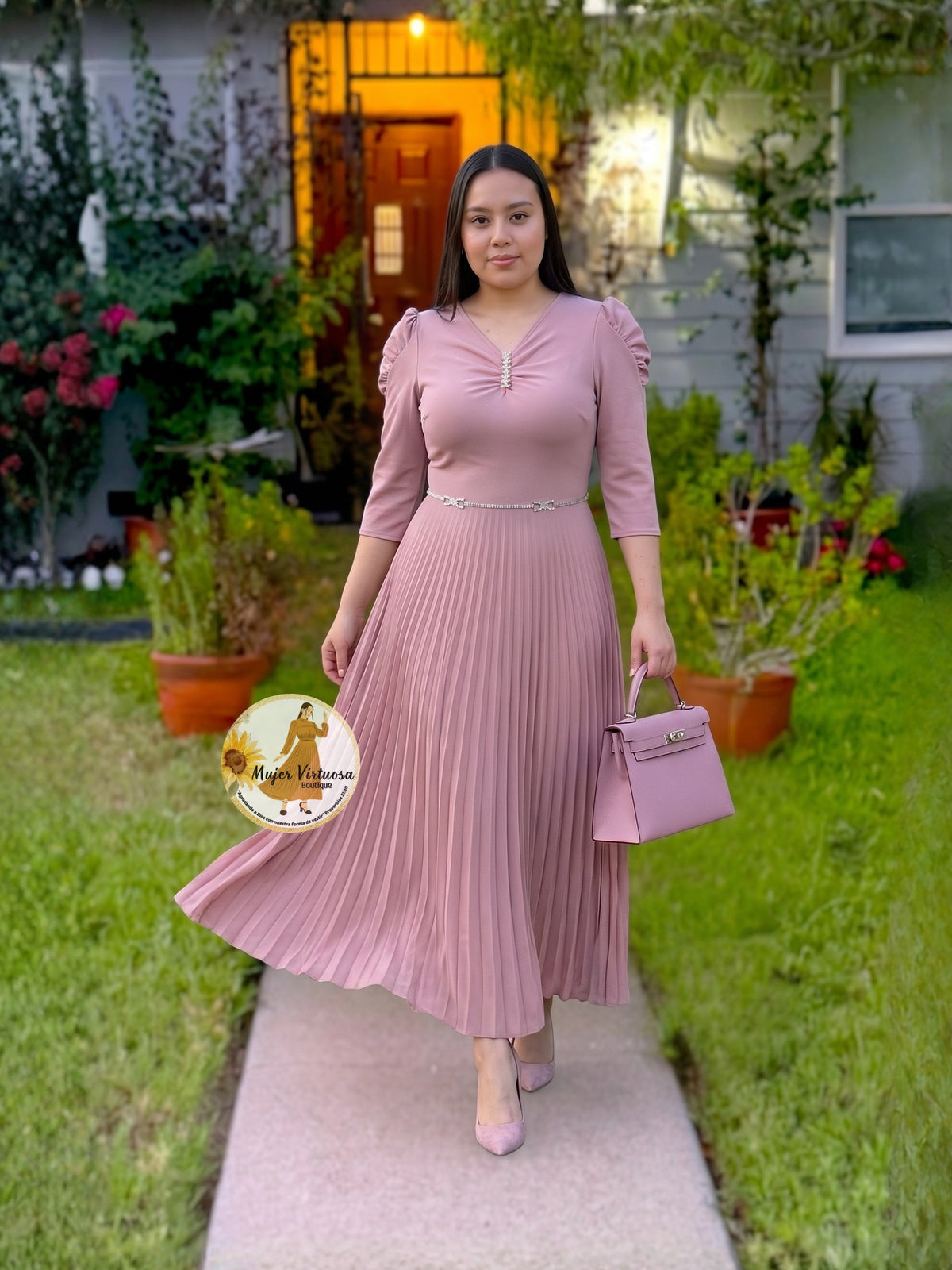 Sasha Dusty Lilac Brooch Dress