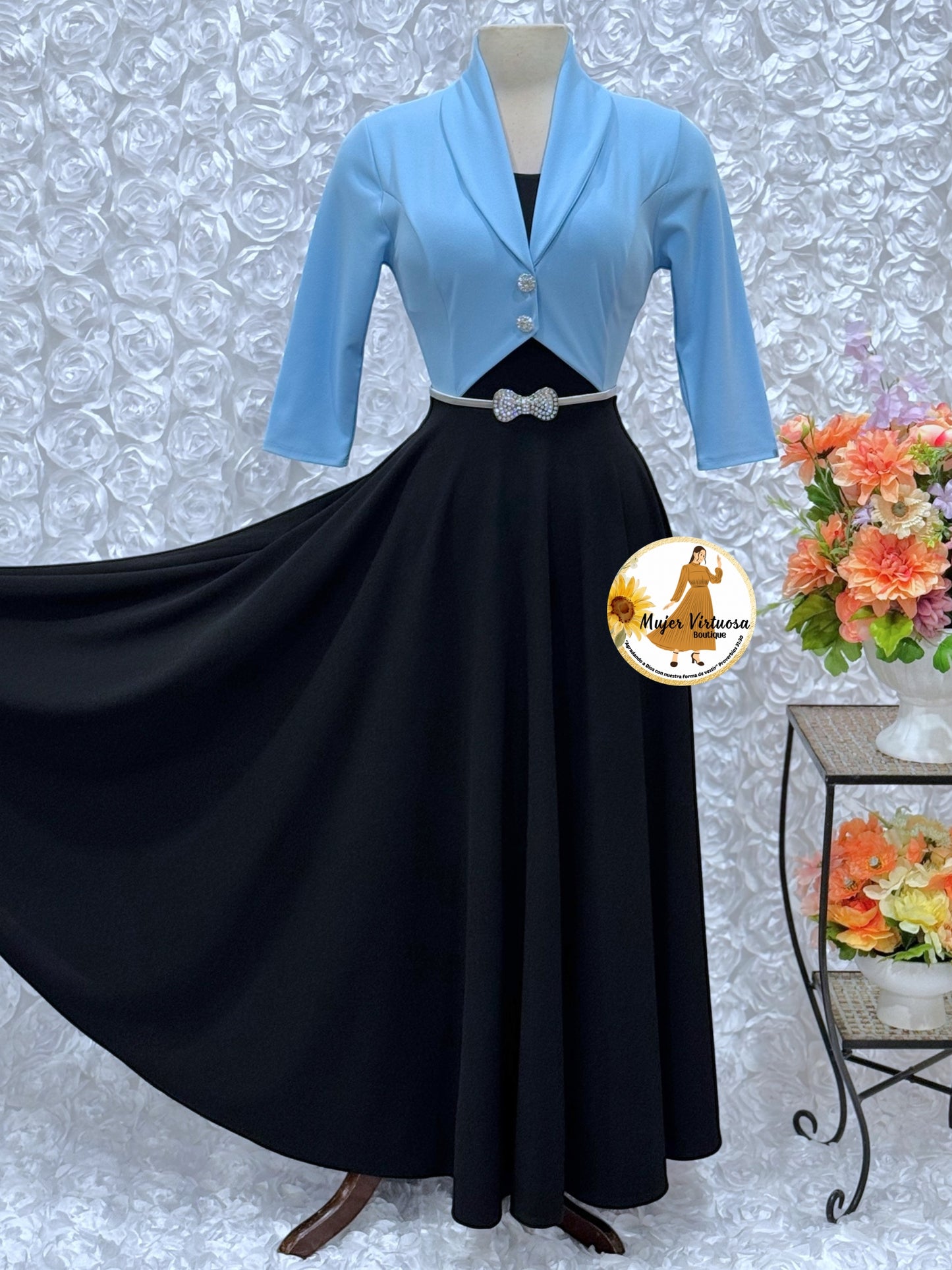 Sky Blue/Black Blazer Dress