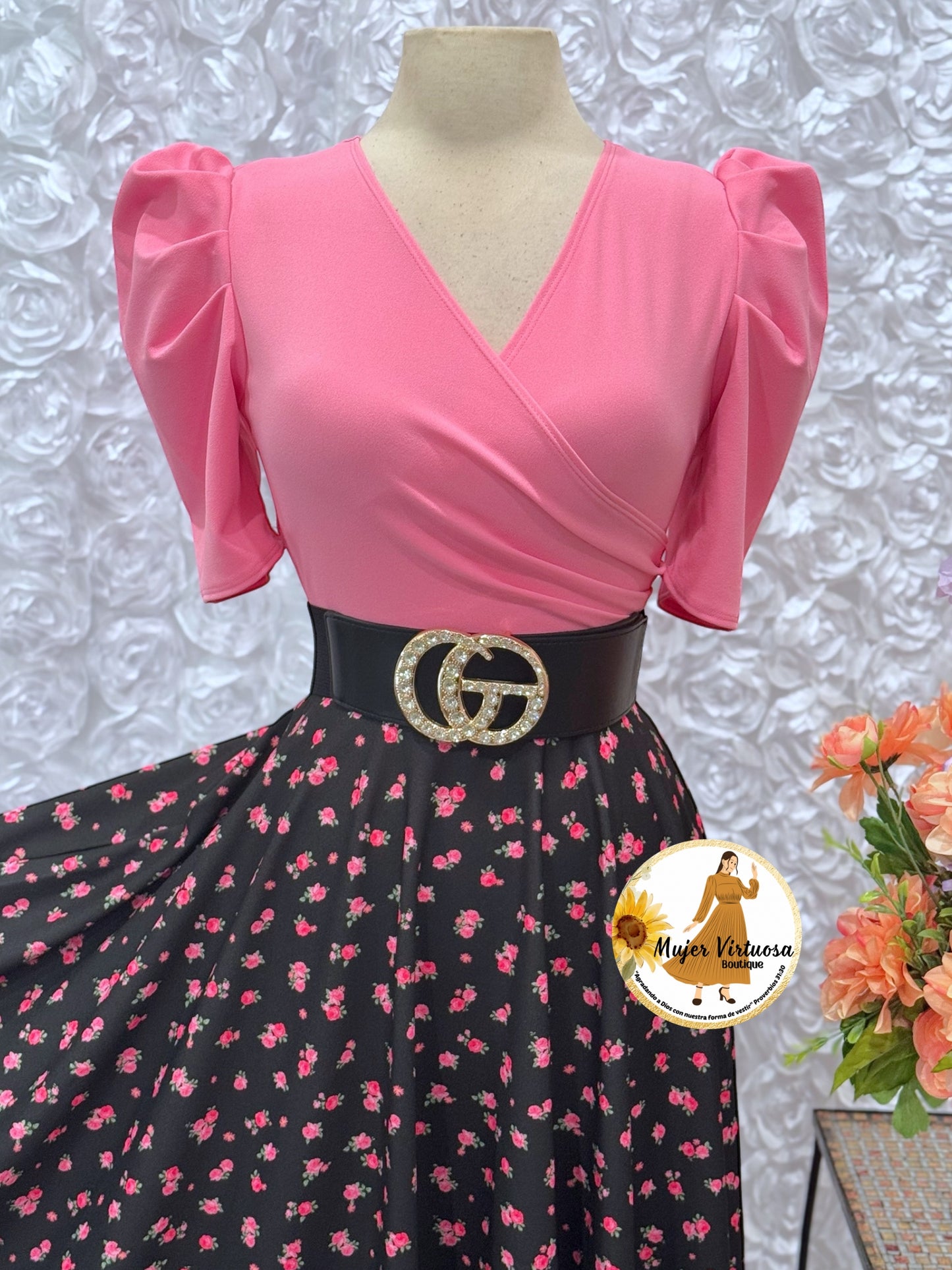 Susan Pink & Black Ditsy Dress