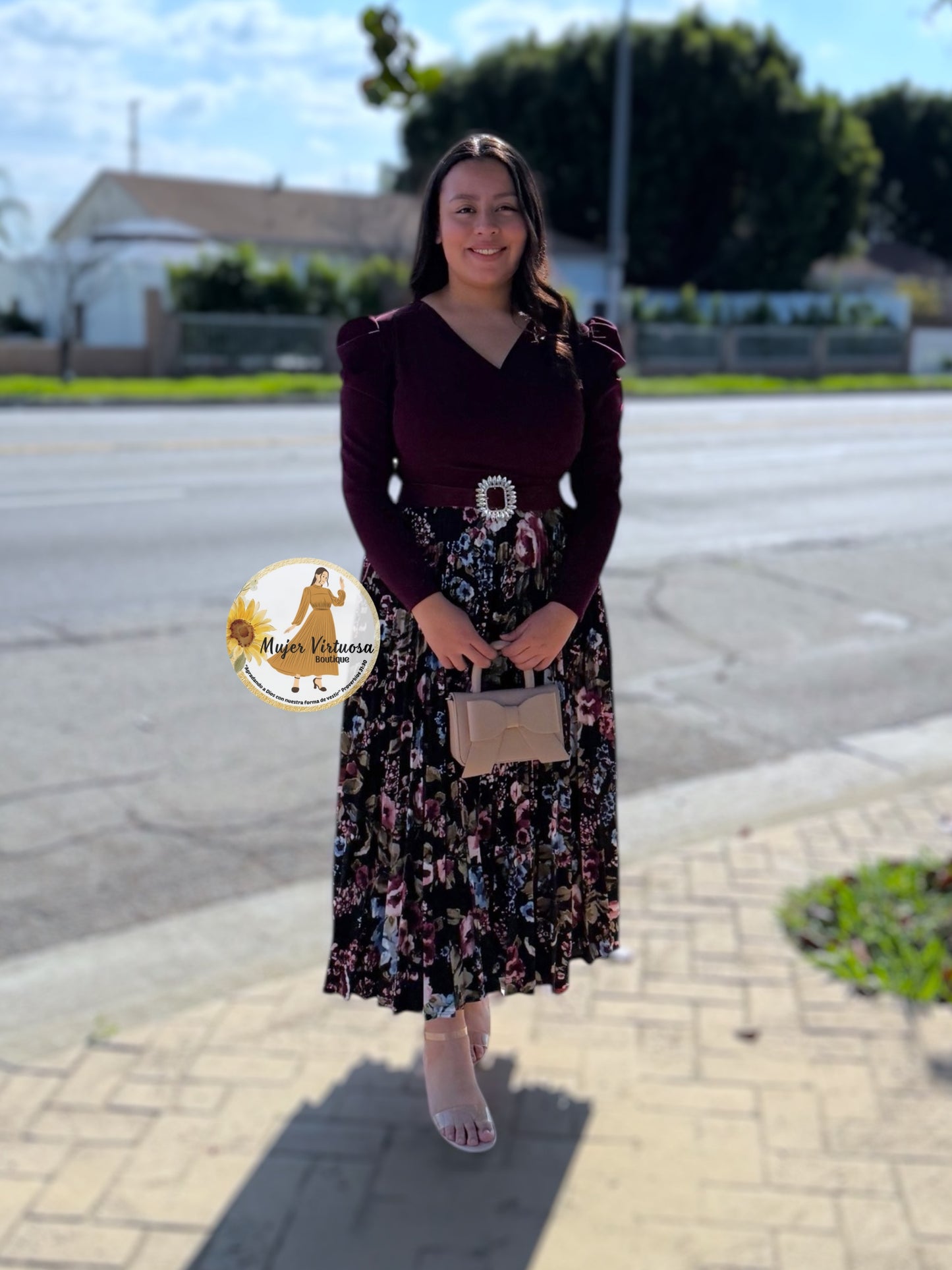 Yvette Plum & Black Floral Dress