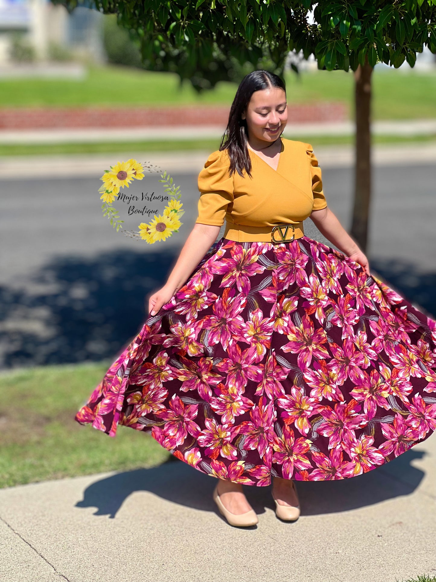 Susan Mustard Floral Maxi Dress