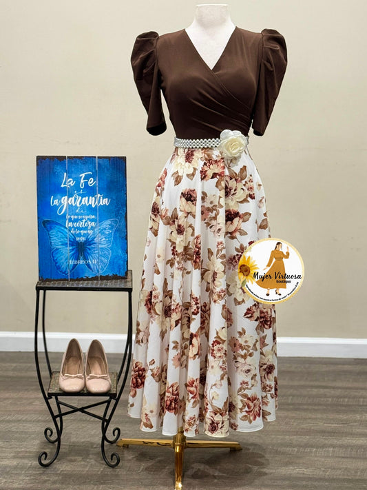 Susan Brown & Cream Floral Dress