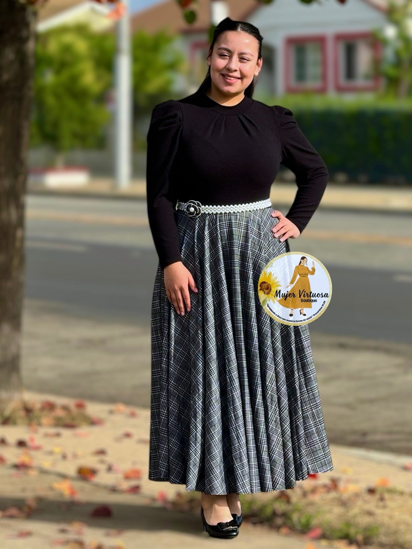 Eloisa Black & Plaid Dress