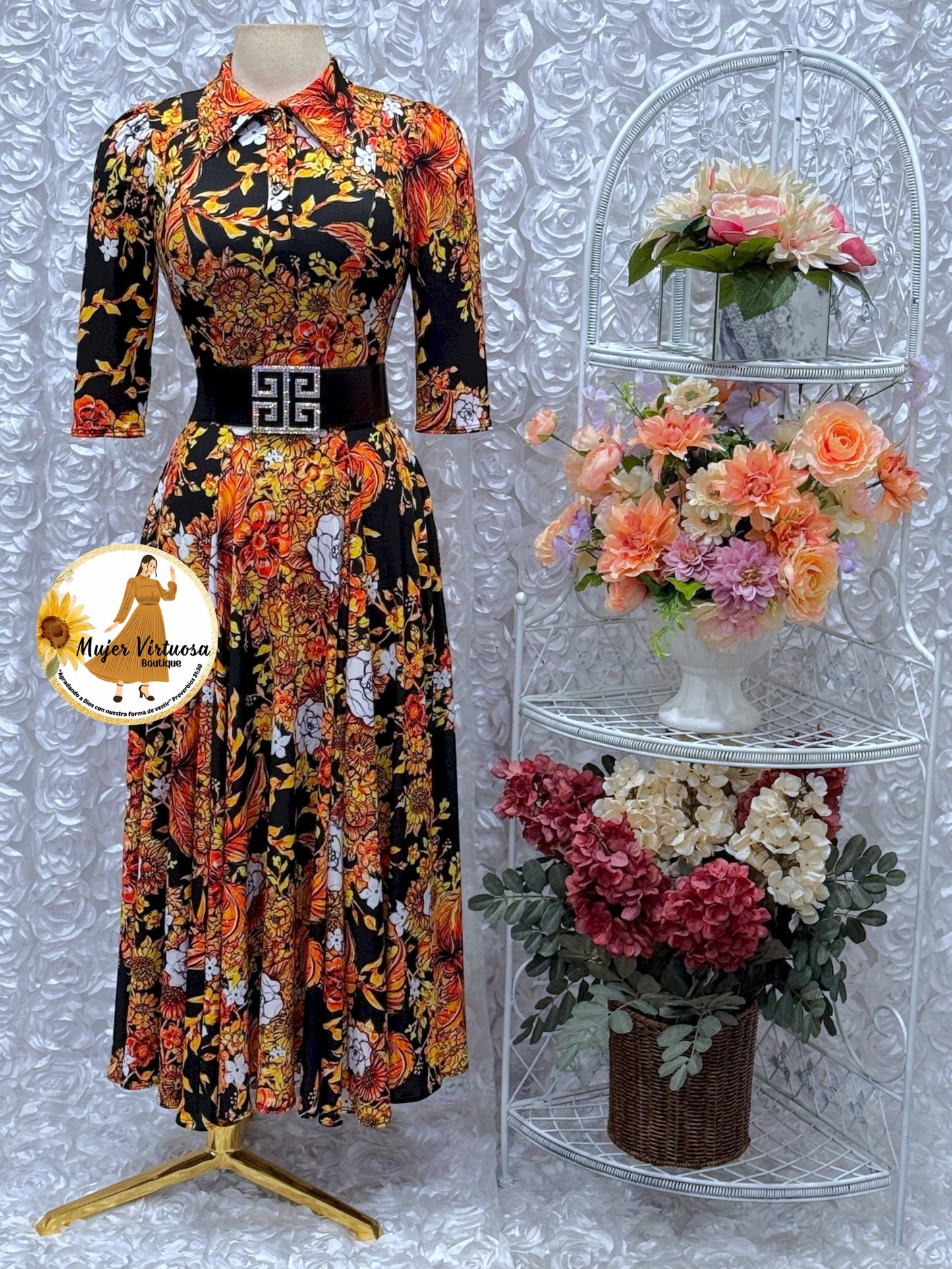 Minerva Black & Autumn Colors Dress