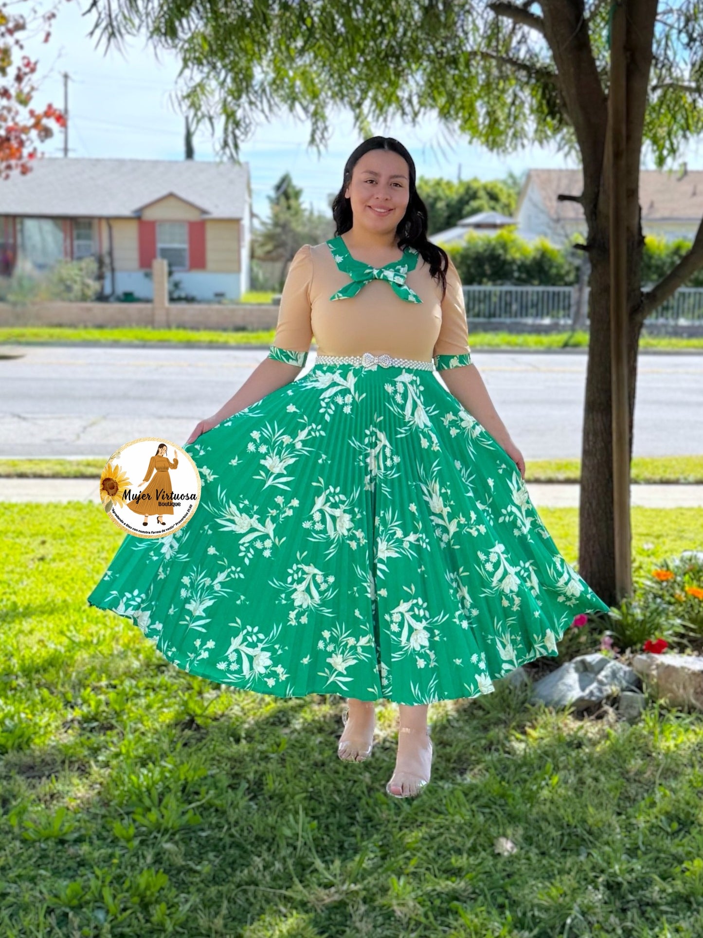 Madelyn Beige & Green Dress