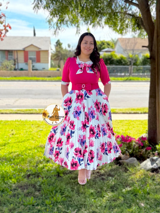 Madelyn Fucsia & White Dress