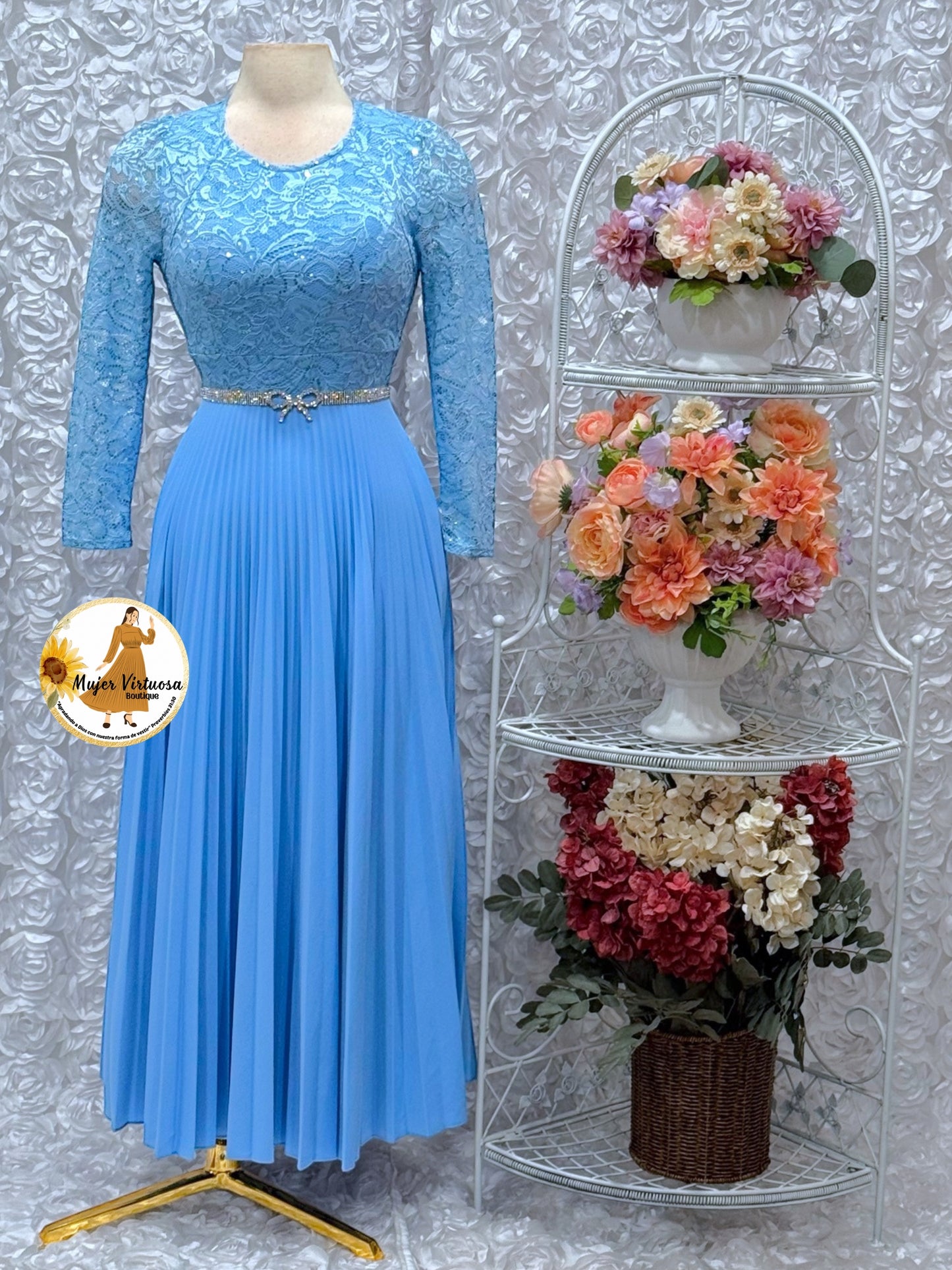 Arely Sky Blue Lace & Crepe Dress