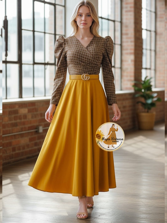 Larissa Brown/Mustard Floral Dress