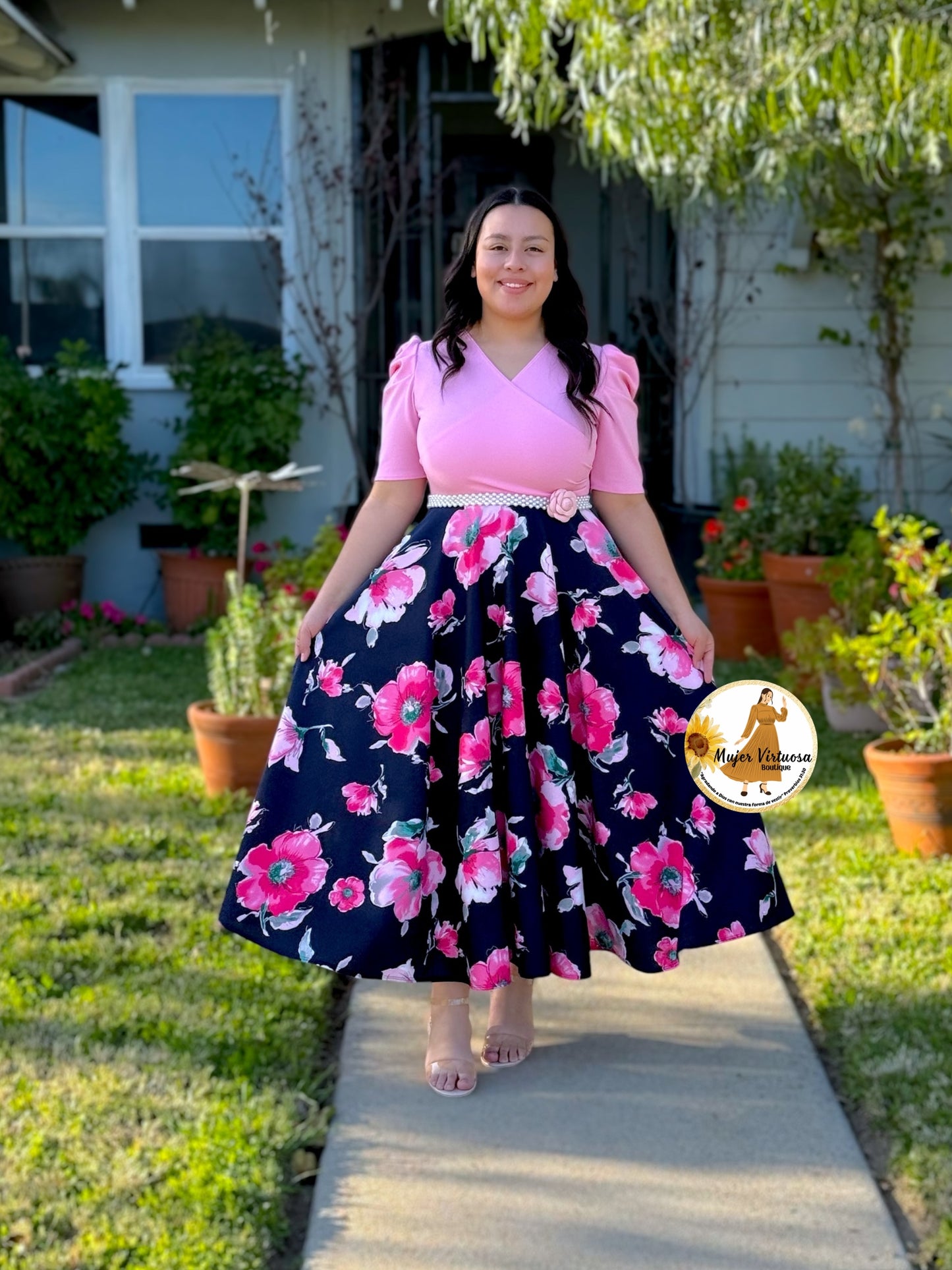 Susan Pink & Navy Floral Dress
