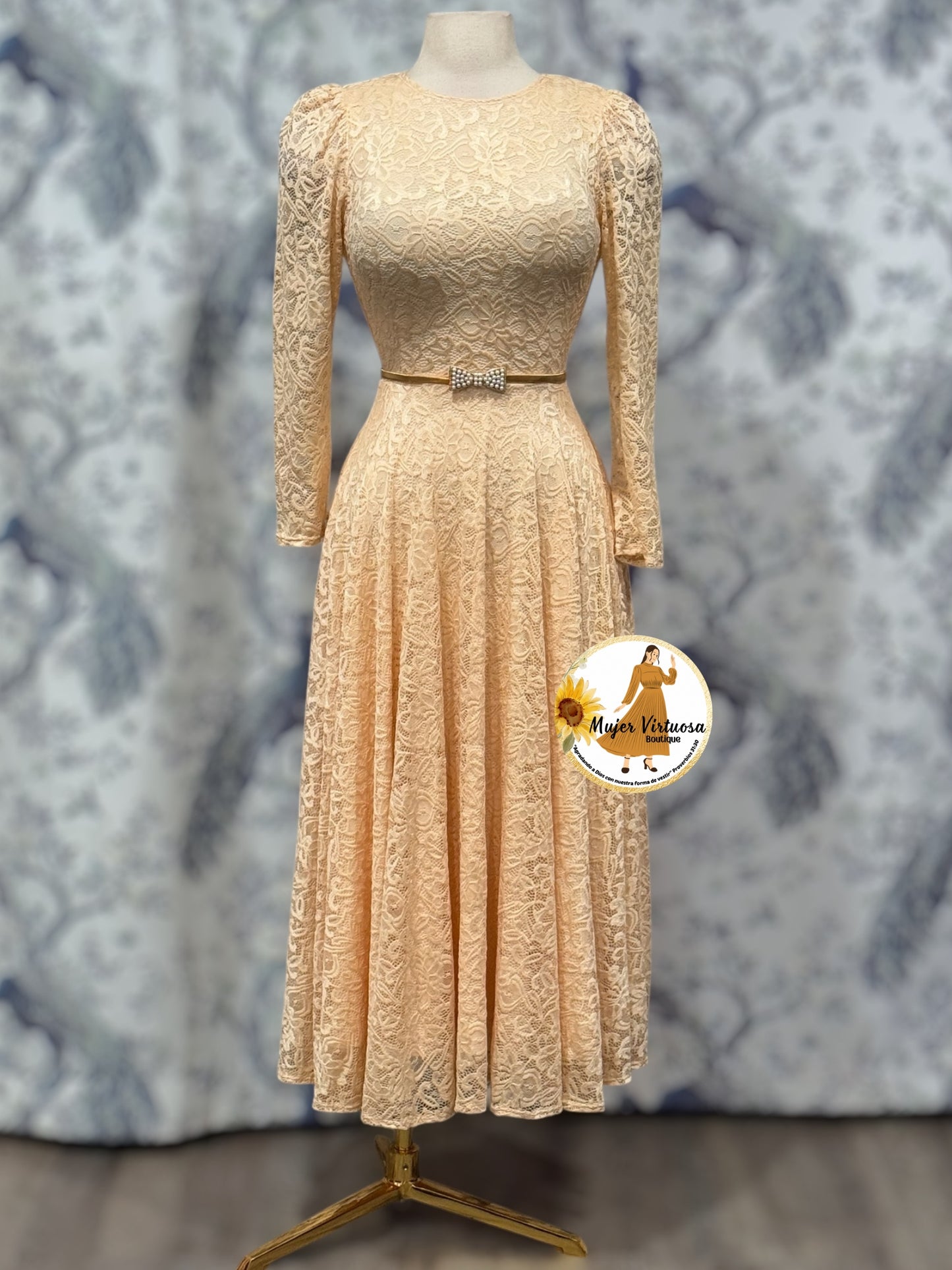 Valerie Peach Lace Dress