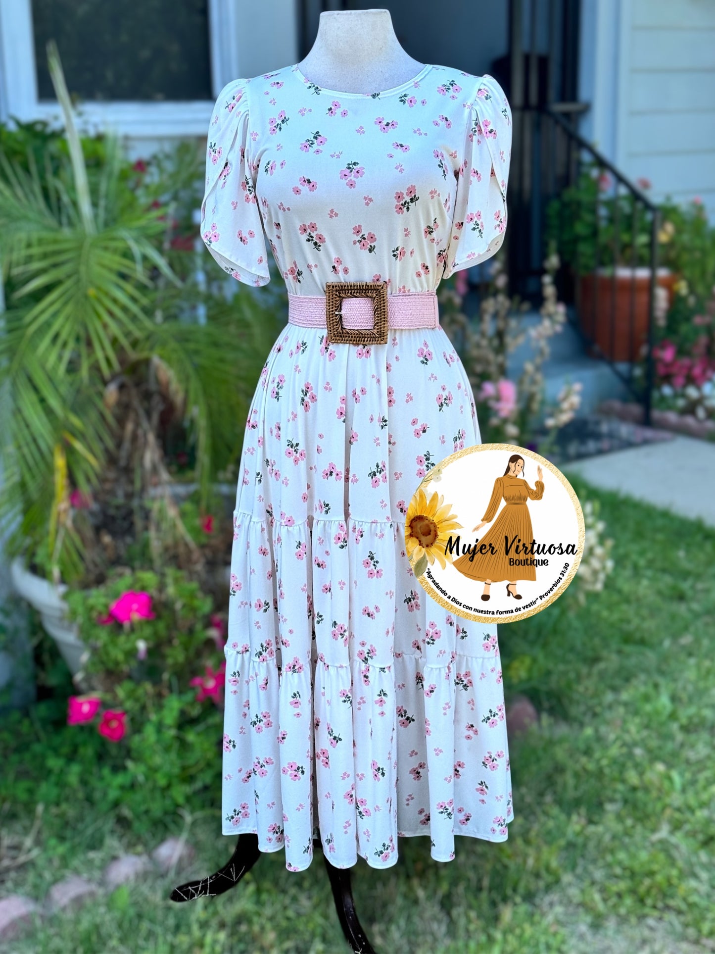 Abigail White Three Tier Floral Dress