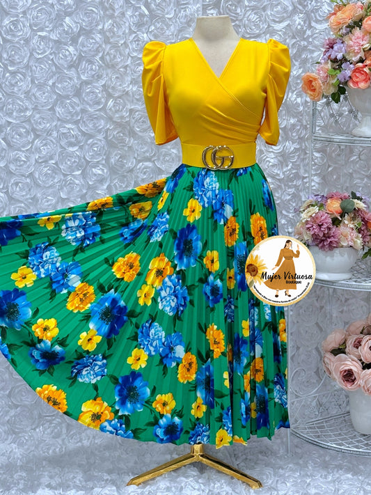 Jessica Yellow/Green Floral Dress
