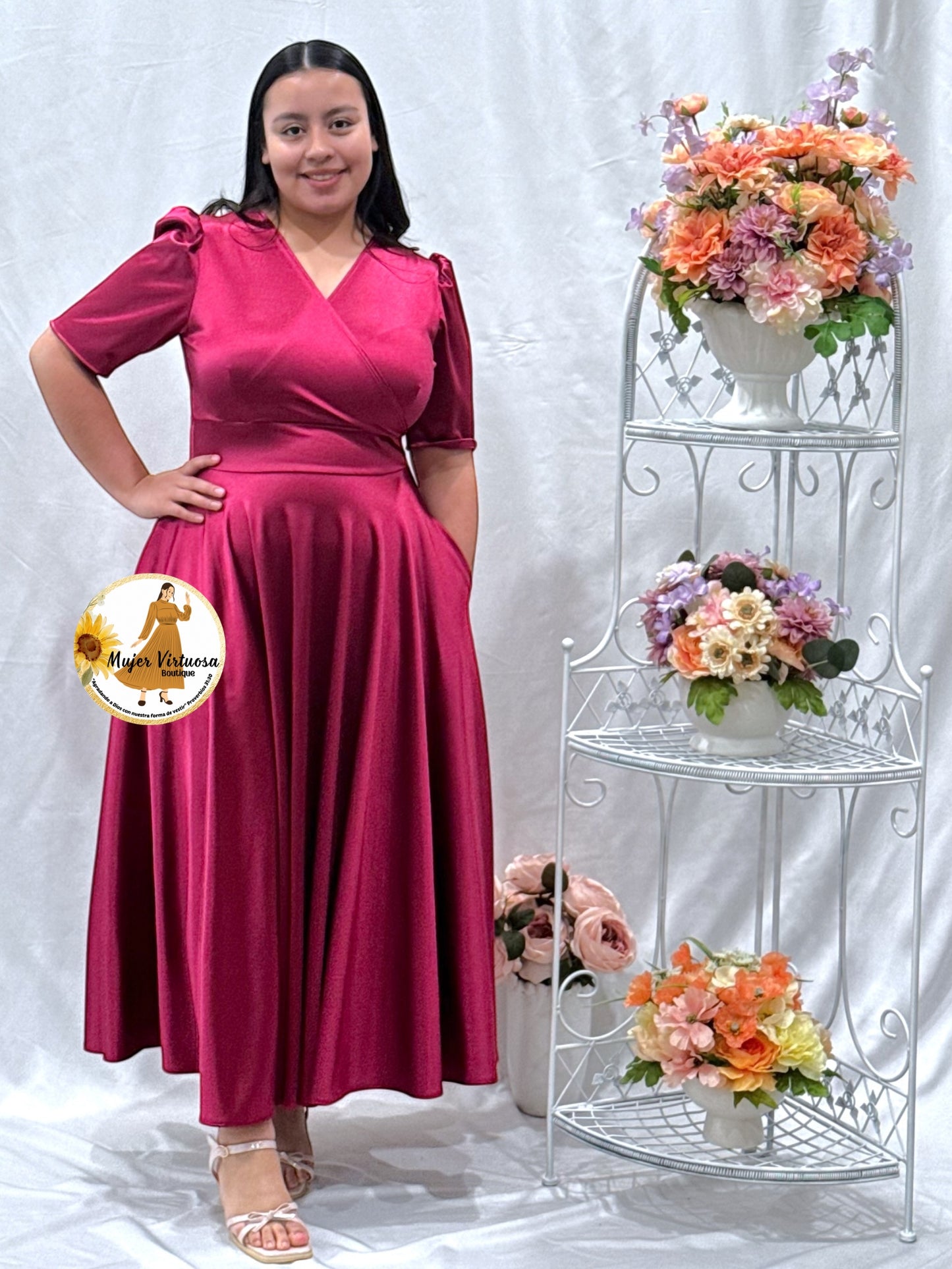 Genoveva All Magenta Satin Dress