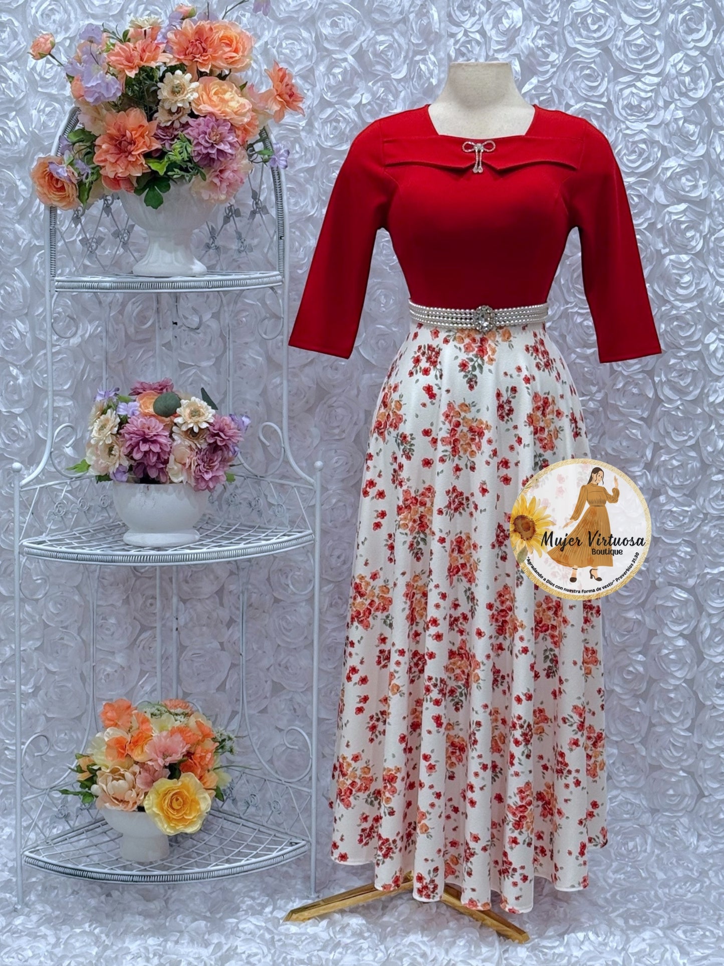 Alma Rust/White Floral Dress