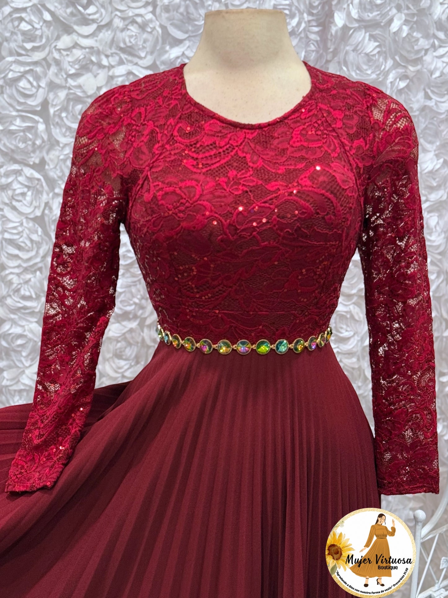 Arely Burgundy Lace & Crepe Dress