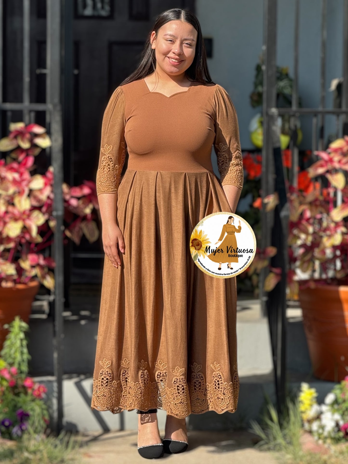 Romina Caramelo Pleated Dress