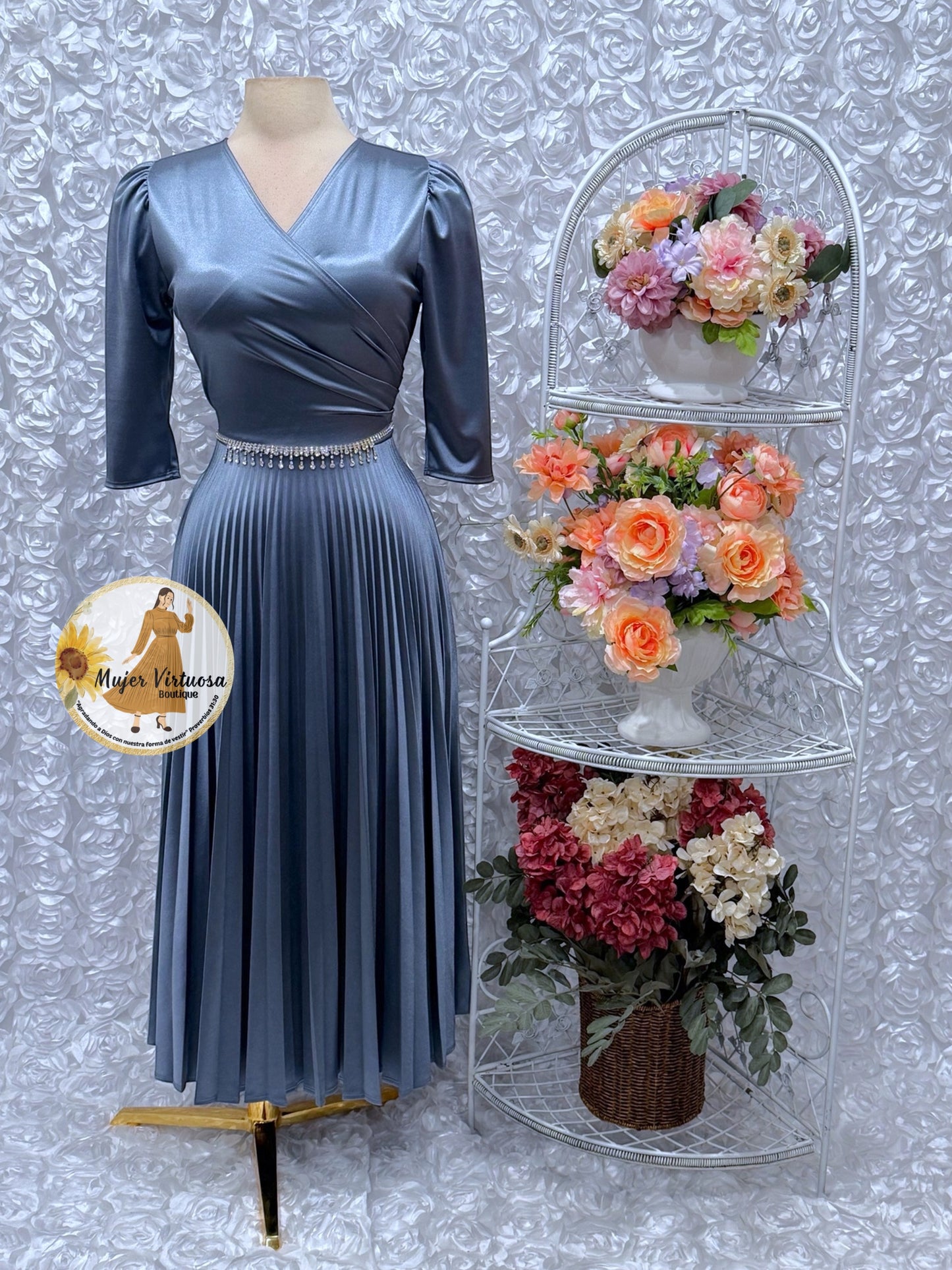 Lucia Dusty Blue Satin Dress