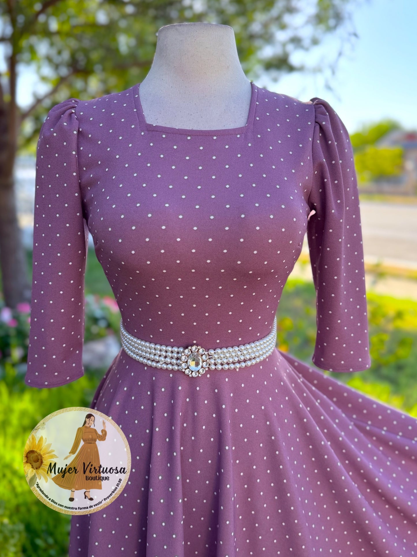 Eunice Dusty Lilac Polka Dot Dress