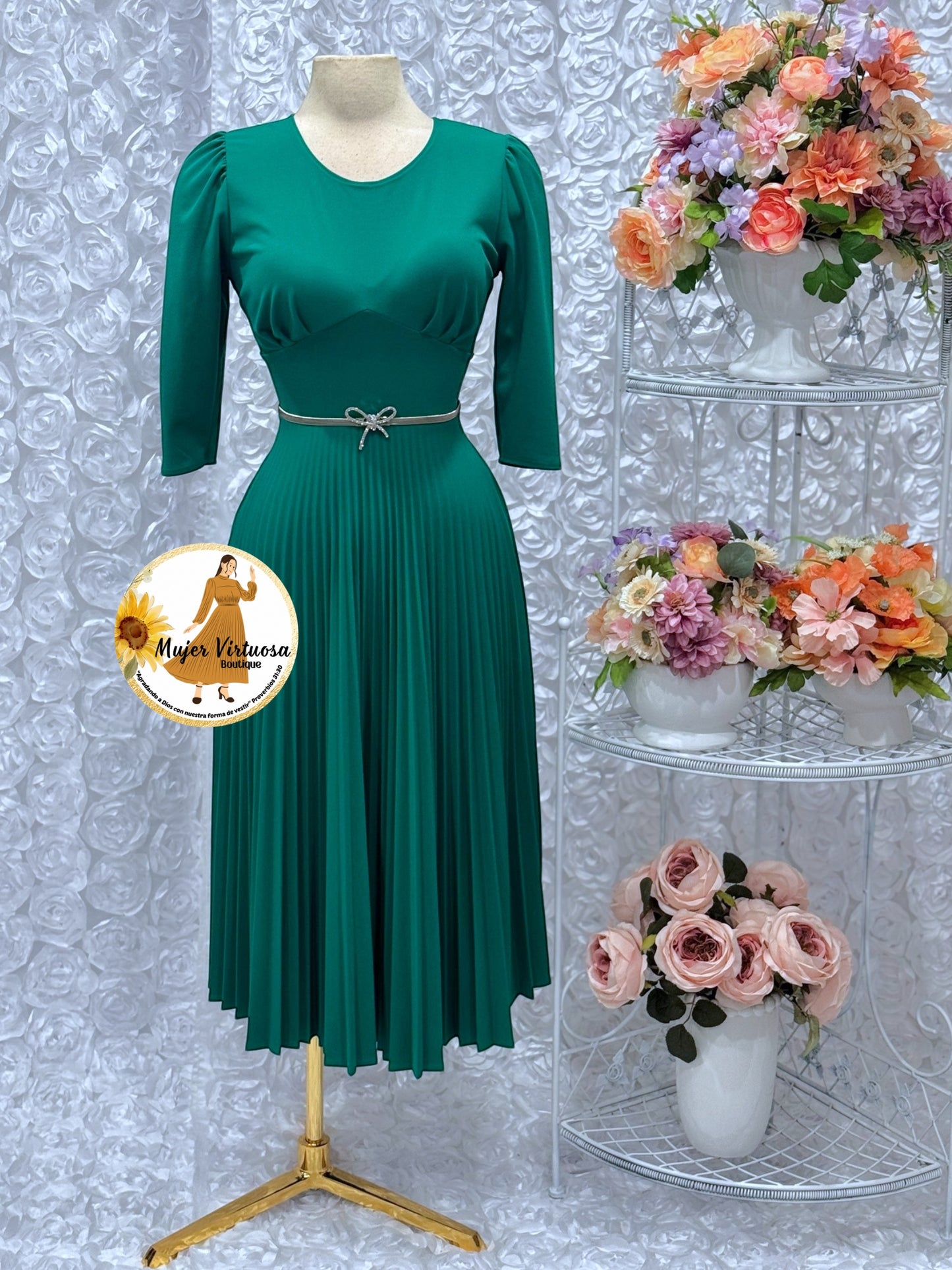 Cristel Green Midi Pleated Dress