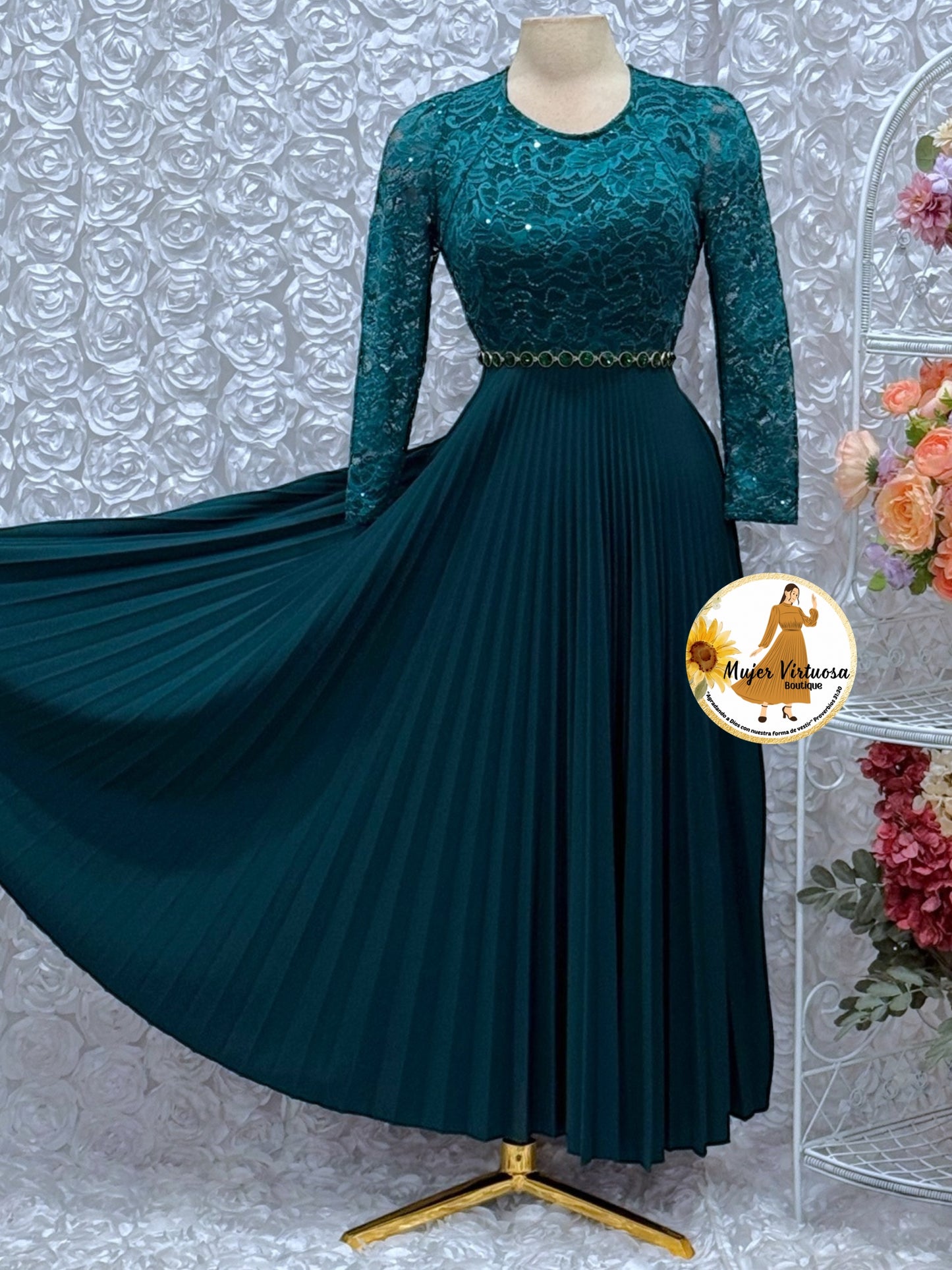 Arely Green Lace & Crepe Dress