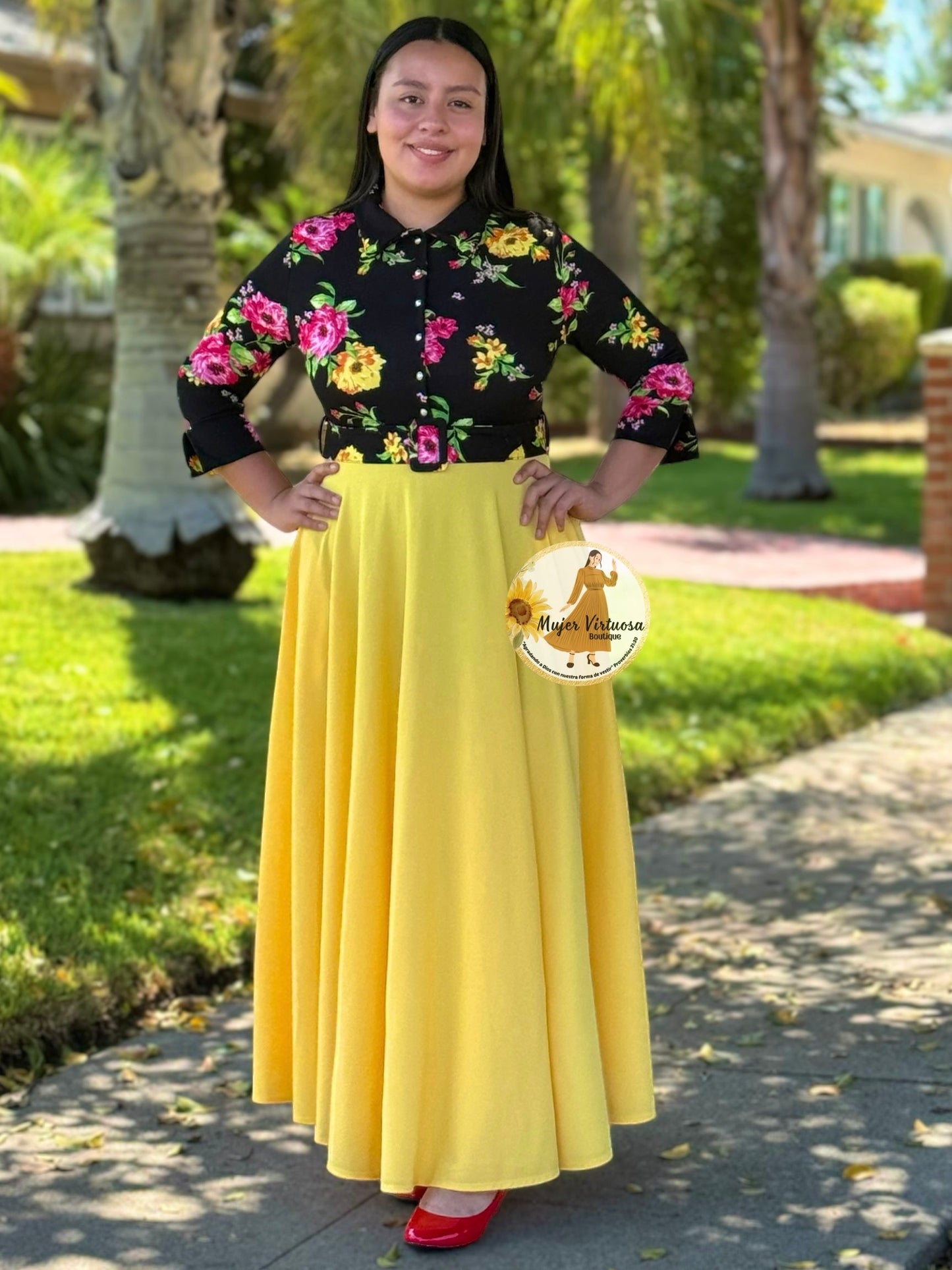 Hadassah Yellow Belted Floral Dress