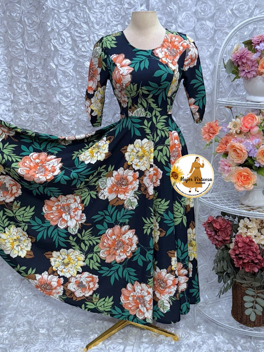 Navy Floral Dress