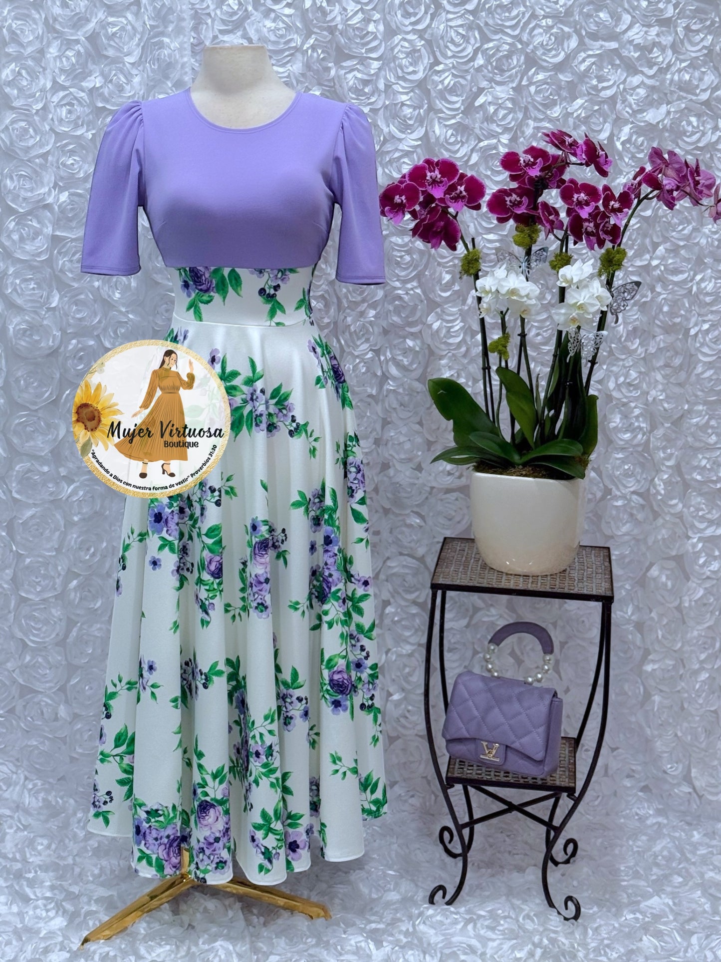 Eliana Lilac/White Floral Dress