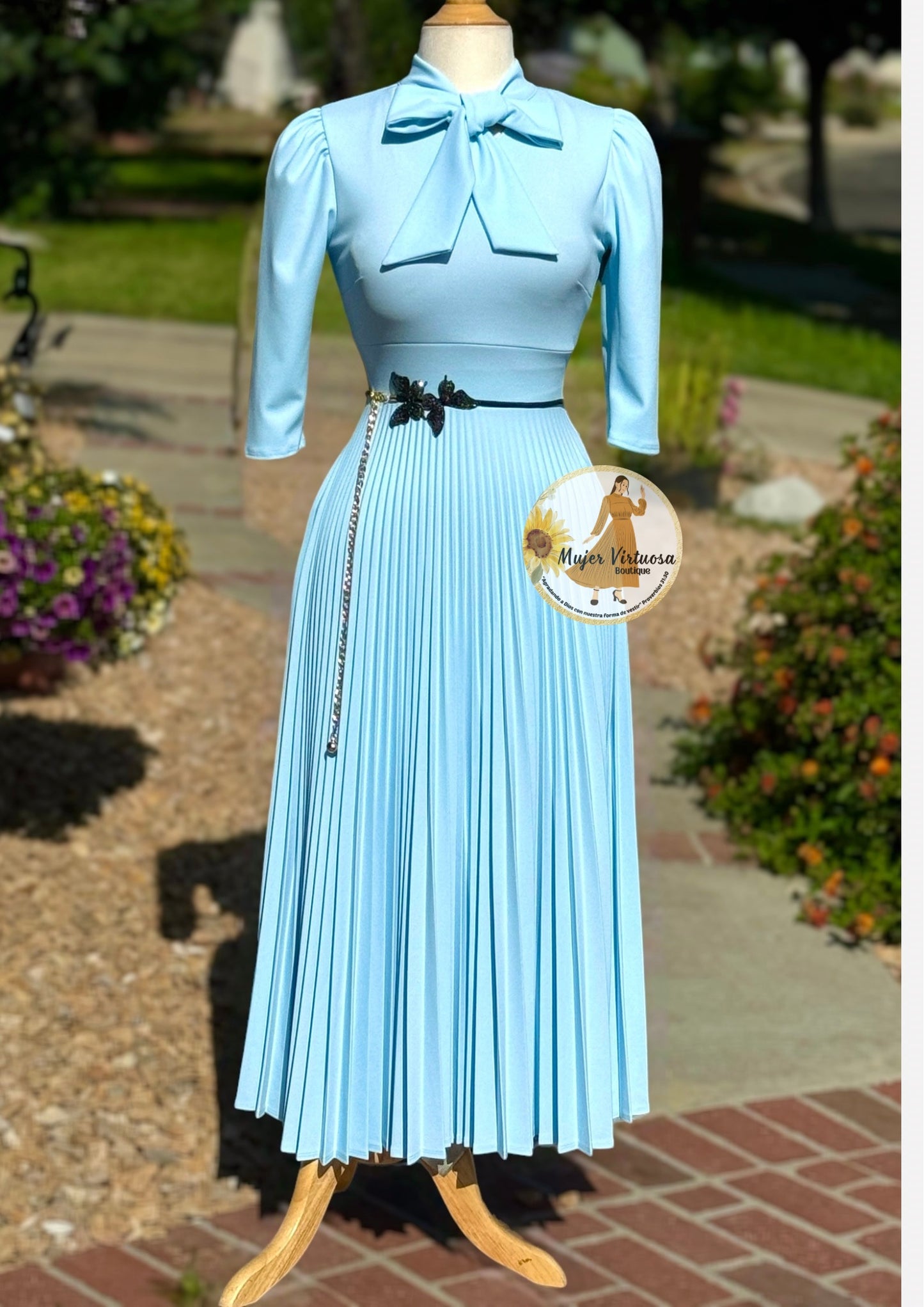 Melanie Sky Blue Pleated Dress