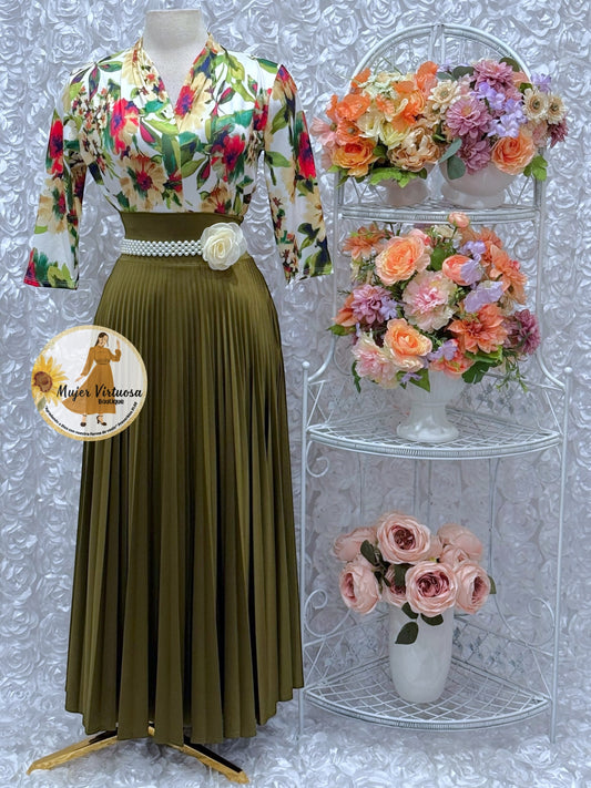 Olive Green Pleated Skirt
