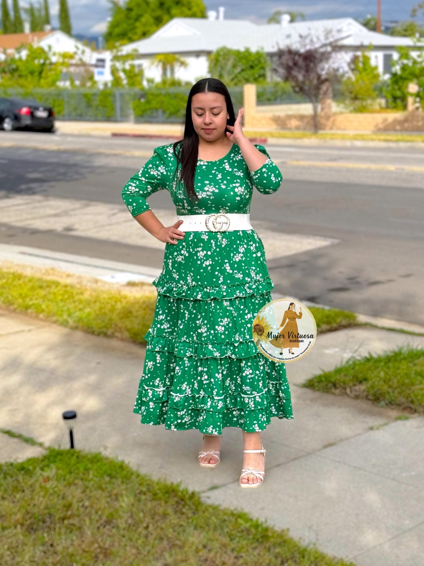 Leah Green Floral Dress