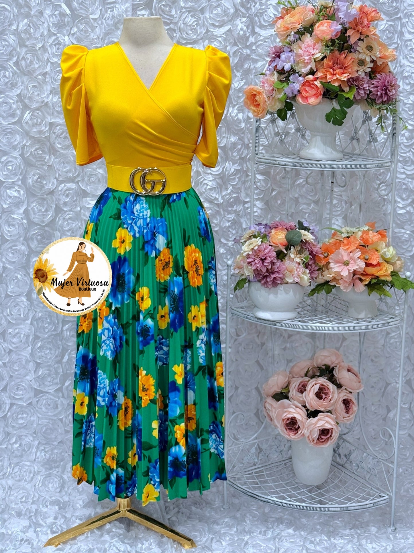 Jessica Yellow/Green Floral Dress