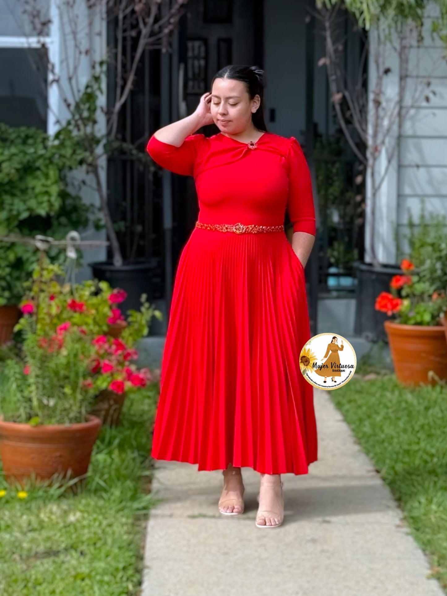 Rosalie Red Pleated Dress