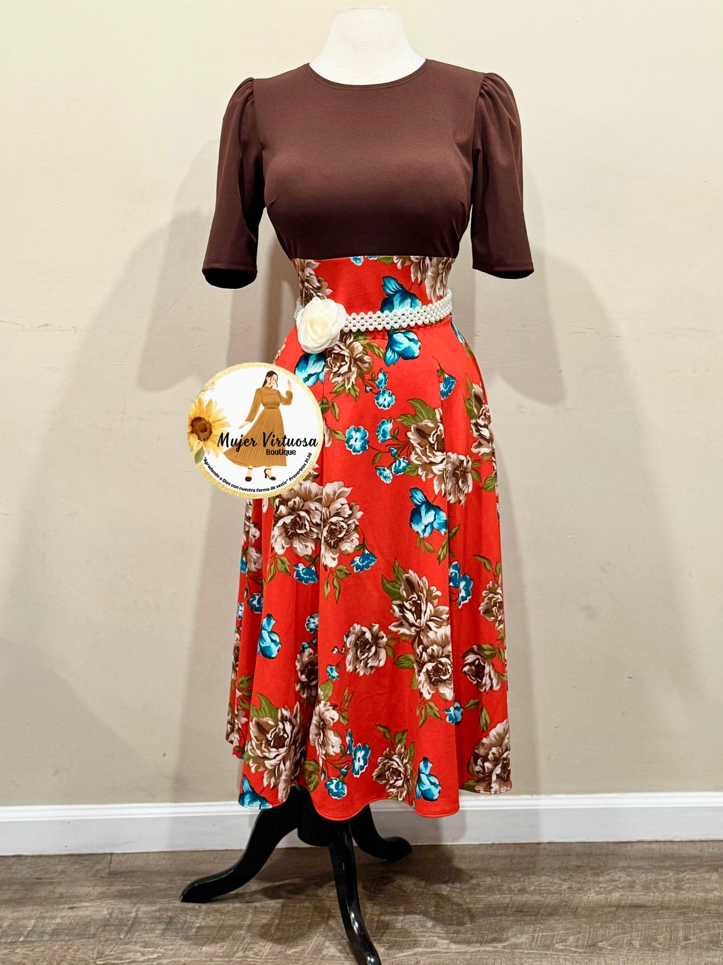 Brown & Orange Floral Dress