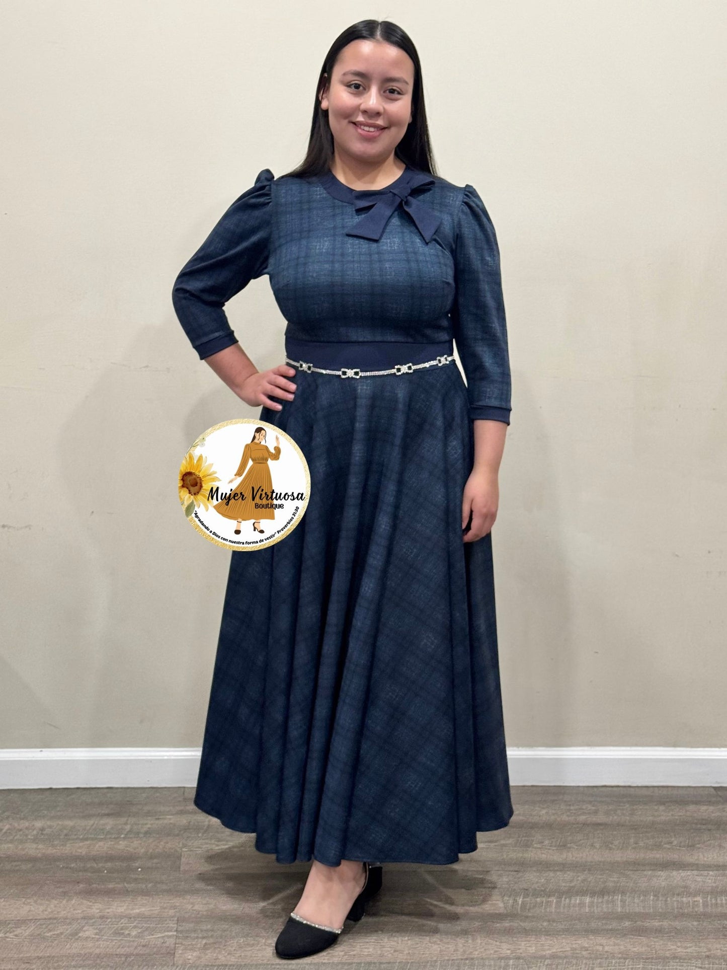 Juliette Navy Blue Plaid Dress