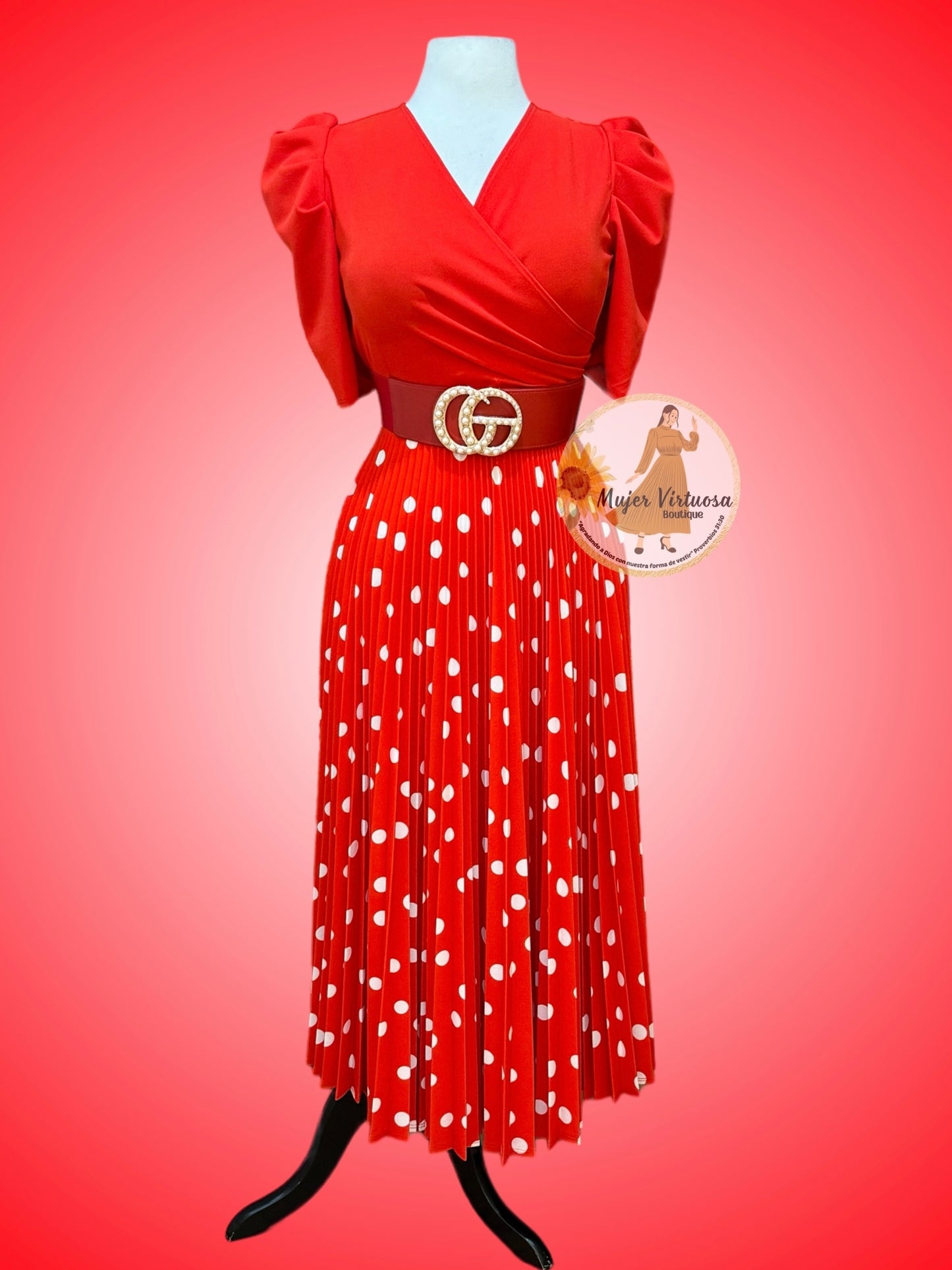 Jessica Red Polka Dot Pleated Dress