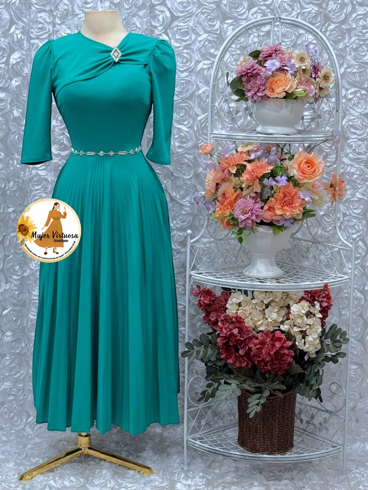 Rosalie Turquesa Pleated Dress