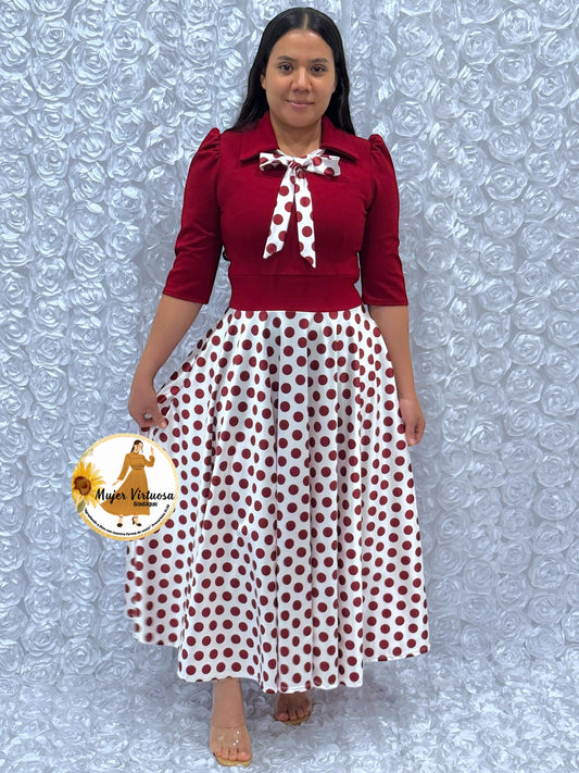 Burgundy/White Polka Dot Dress