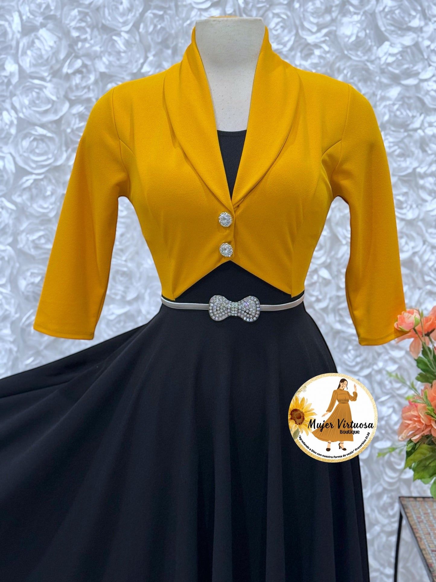 Mustard/Black Blazer Dress