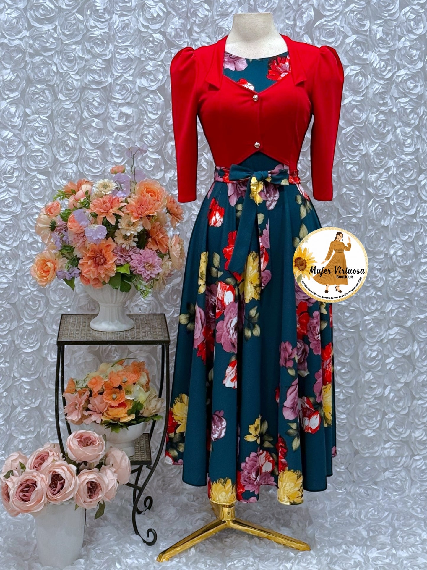Red/Green Floral Vest Dress