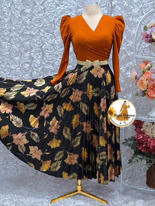 Yvette Rust & Black Foil Dress