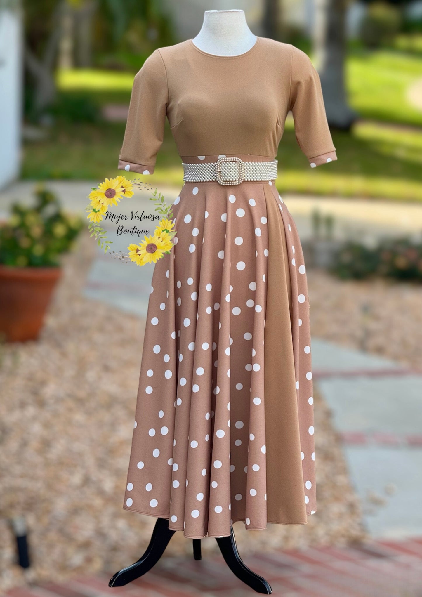 Andrea Mocha Polka Dot Dress