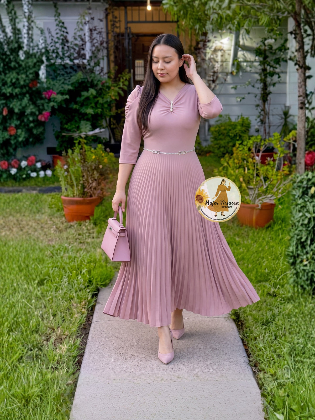 Sasha Dusty Lilac Brooch Dress