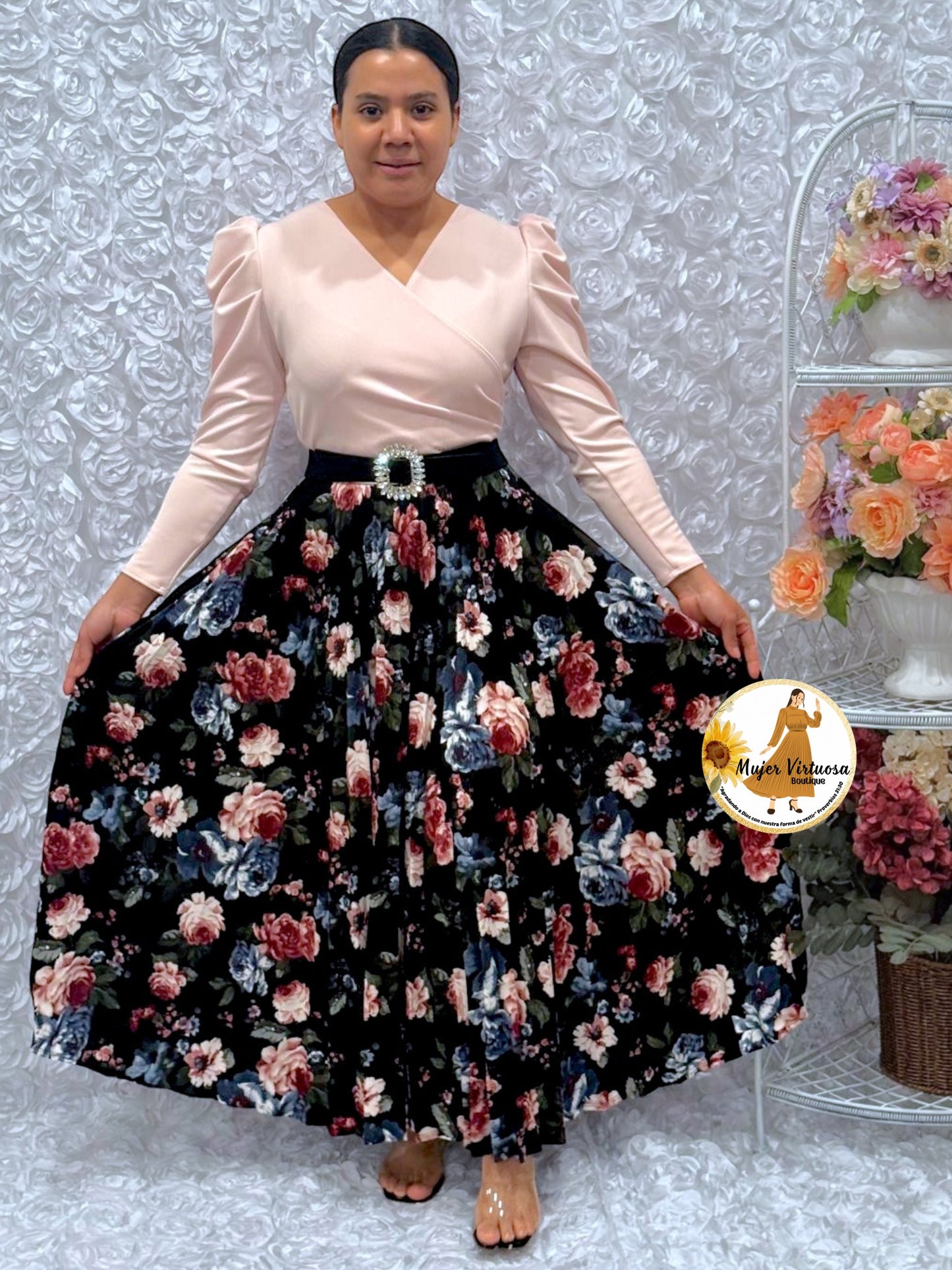 Yvette Baby Pink & Black Floral Dress
