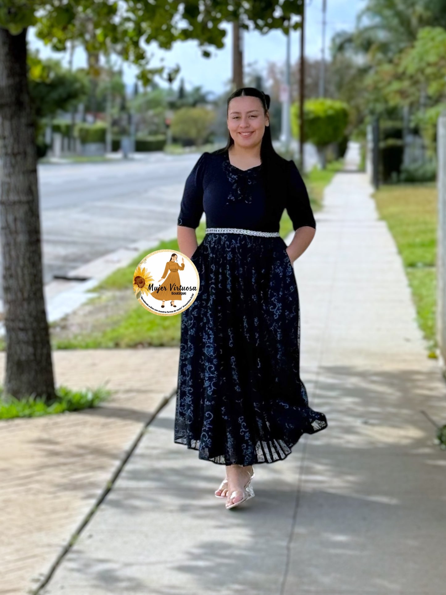 Madelyn Navy Mesh Bow Dress