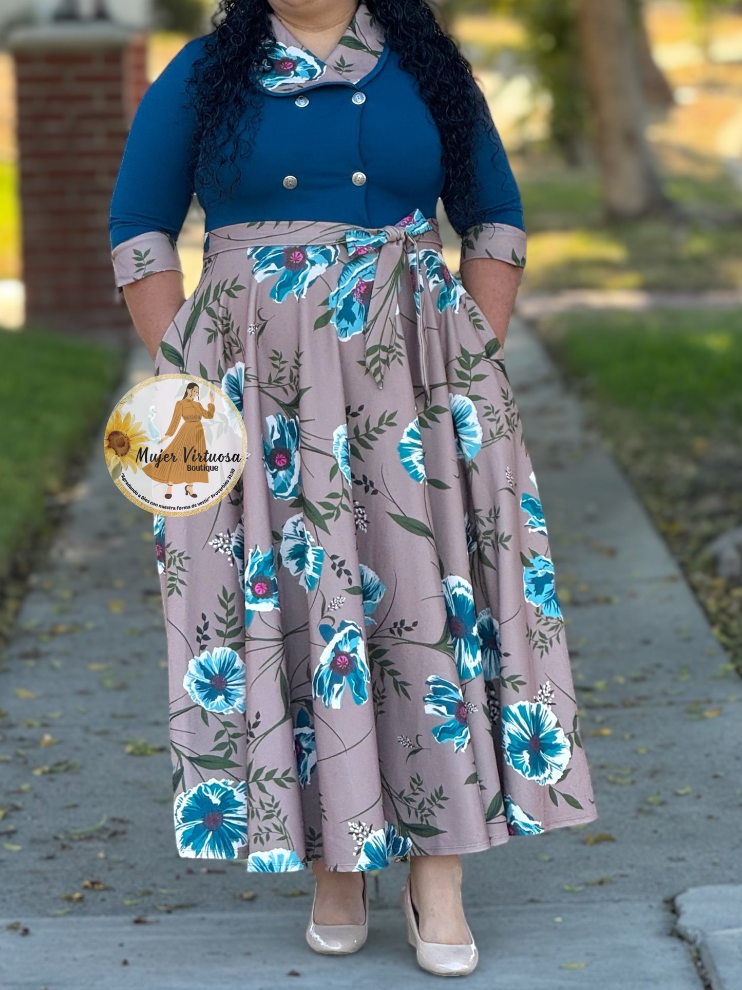 Raquel Teal & Mocha Floral Dress