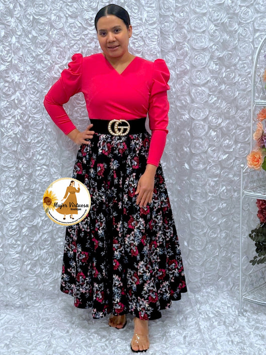 Larissa Fucsia & Black Floral Dress