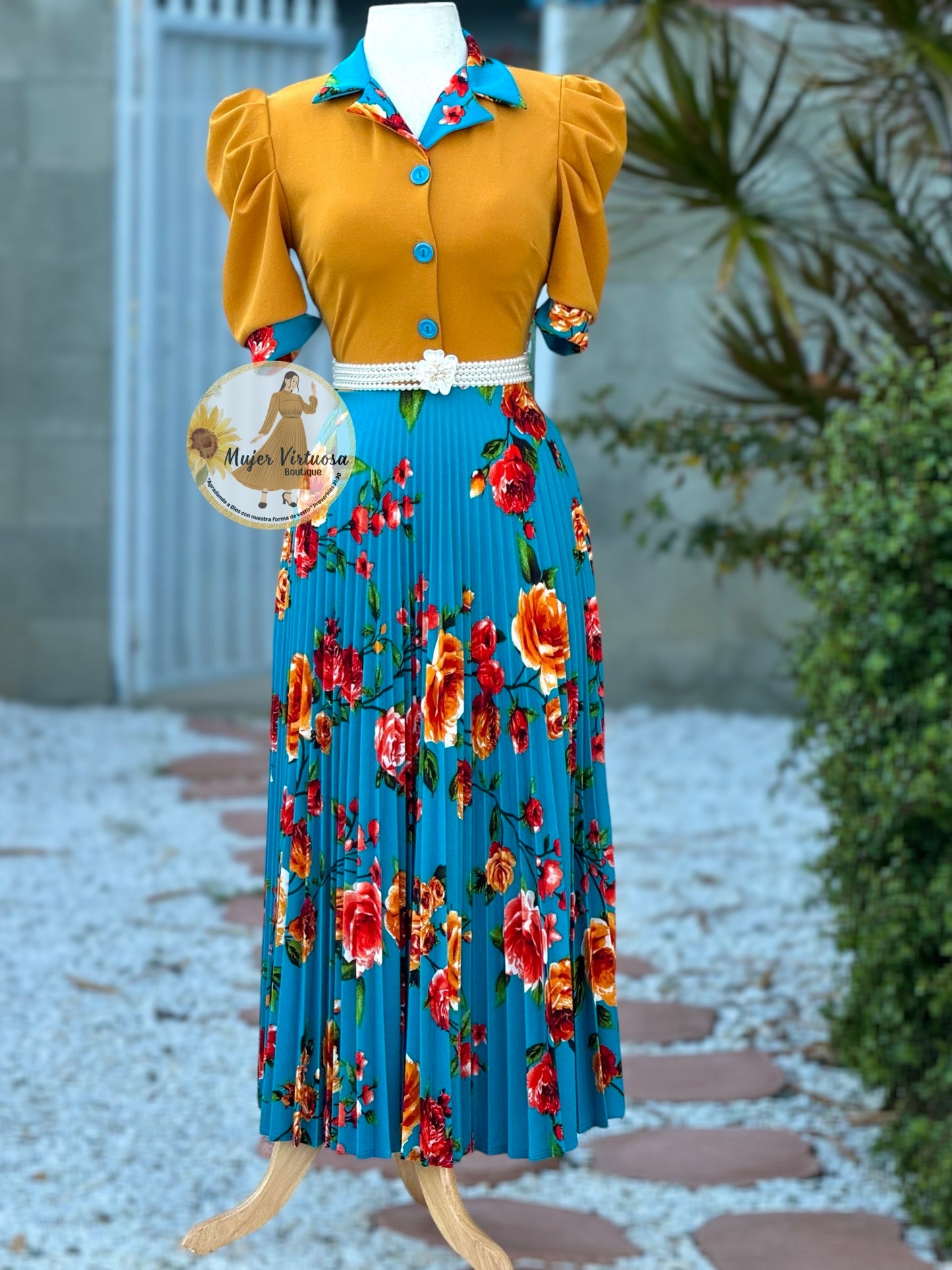 Samara Mustard Floral Pleated Dress