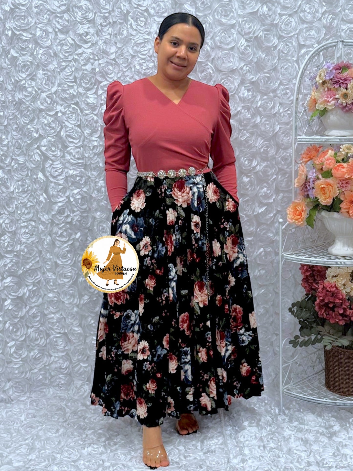 Yvette Mauve & Black Floral Dress