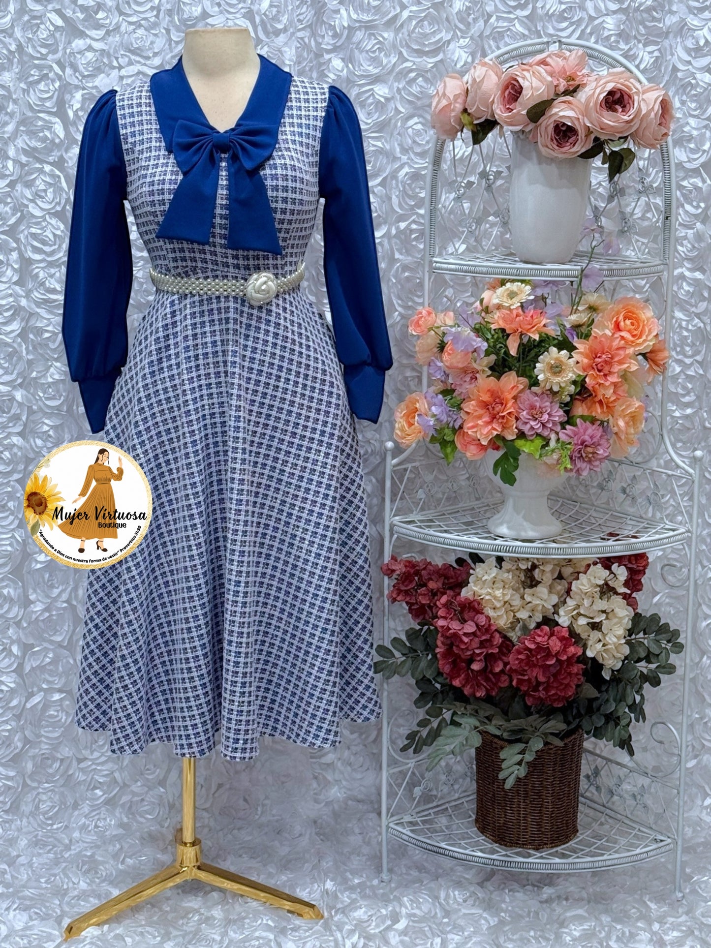 Adara Royal Blue Tweed Midi Dress