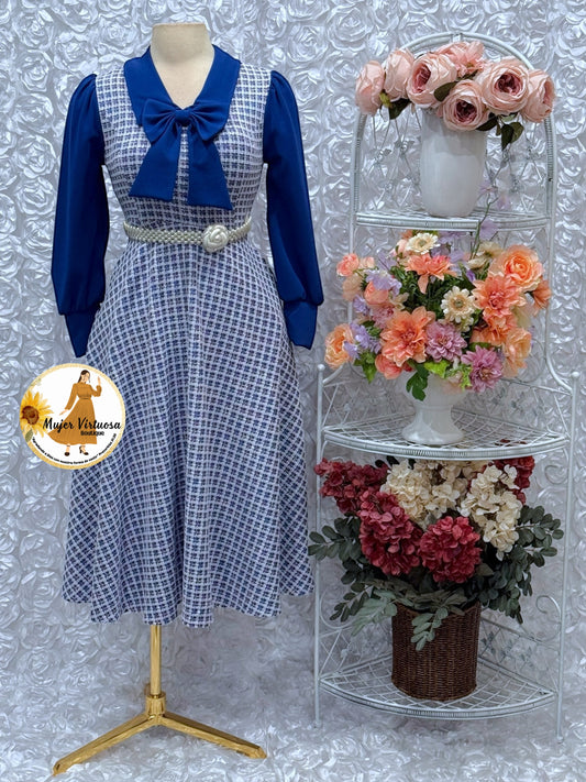 Adara Royal Blue Tweed Midi Dress